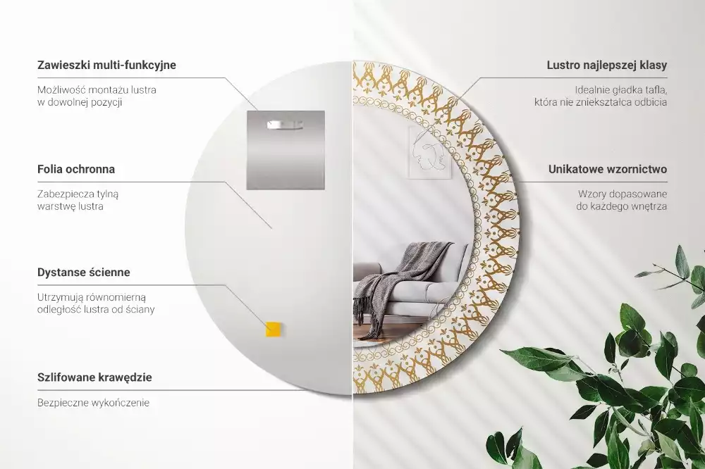 Ronde spiegel met bedrukte lijst Indiase mandala