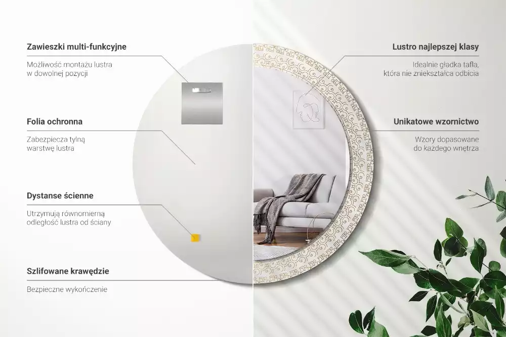 Ronde spiegel met bedrukte lijst Indiase mandala