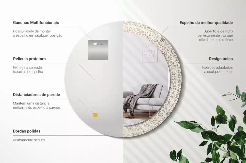 Ronde spiegel met bedrukte lijst Indiase mandala