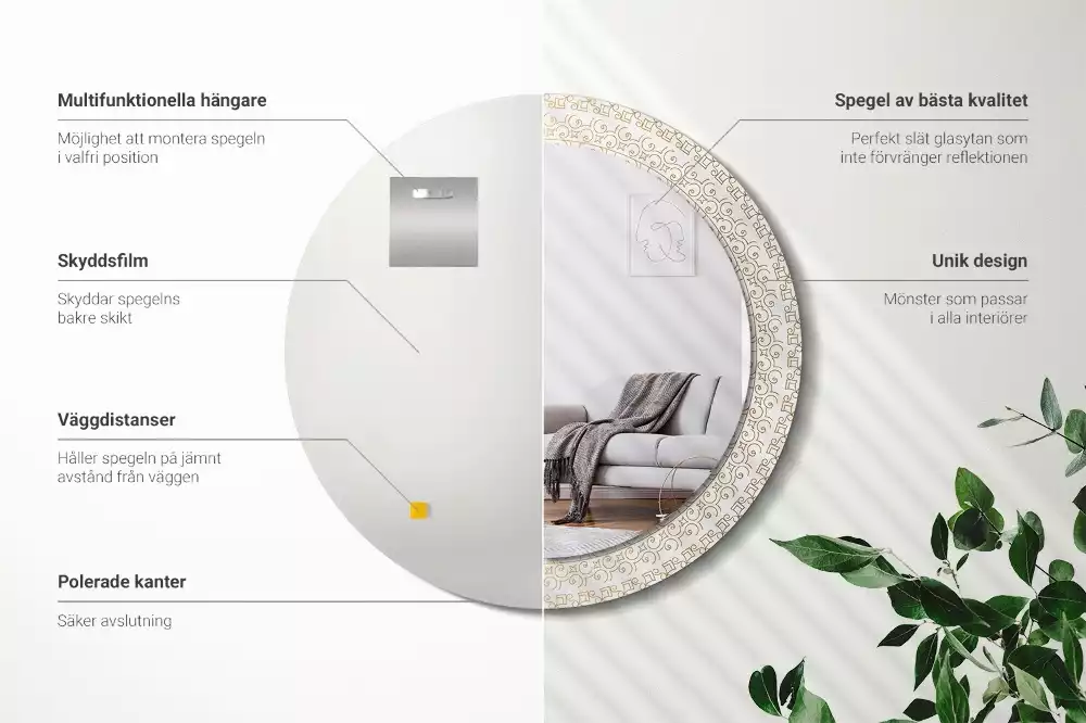 Ronde spiegel met bedrukte lijst Indiase mandala