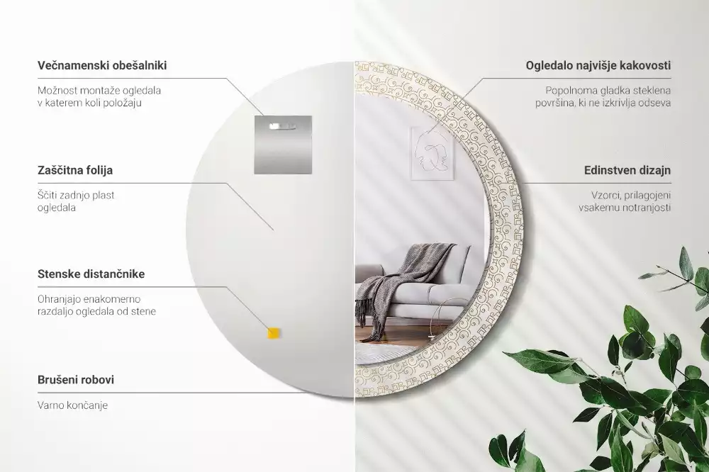 Ronde spiegel met bedrukte lijst Indiase mandala