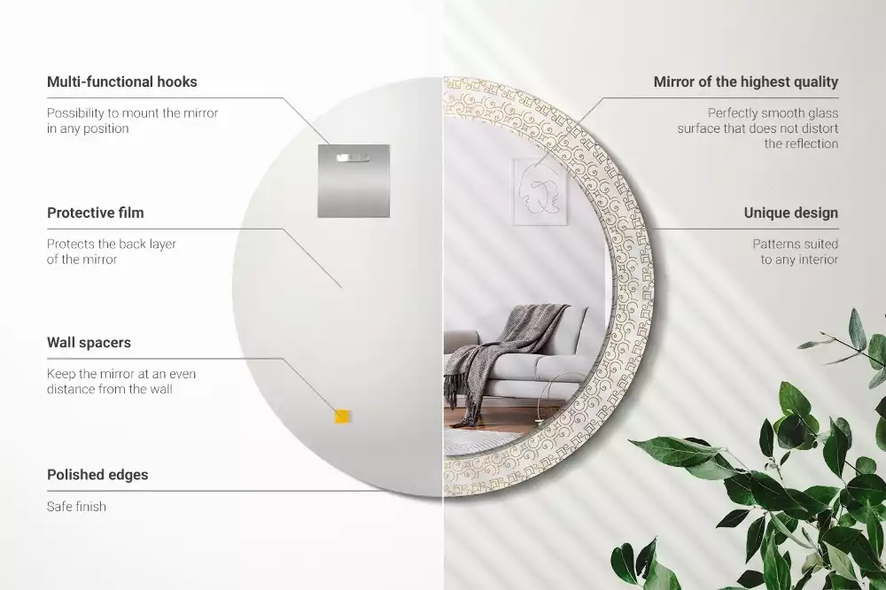 Ronde spiegel met bedrukte lijst Indiase mandala