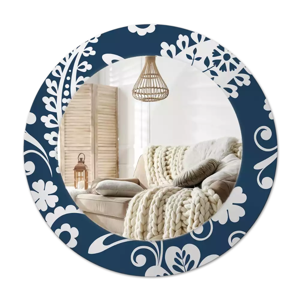 Ronde spiegel met bedrukte lijst Paisley-compositie