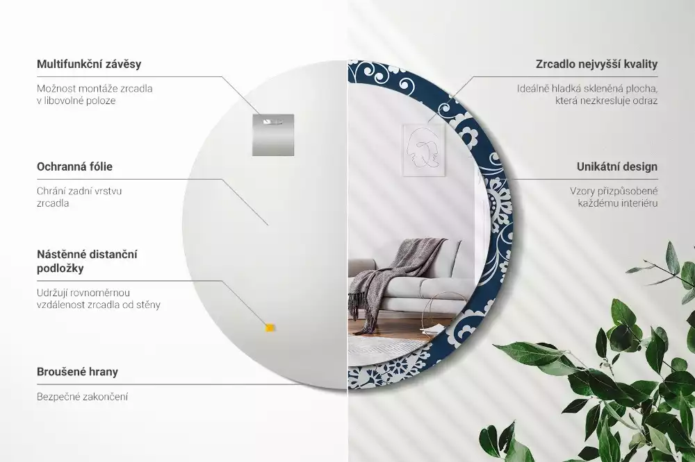 Ronde spiegel met bedrukte lijst Paisley-compositie