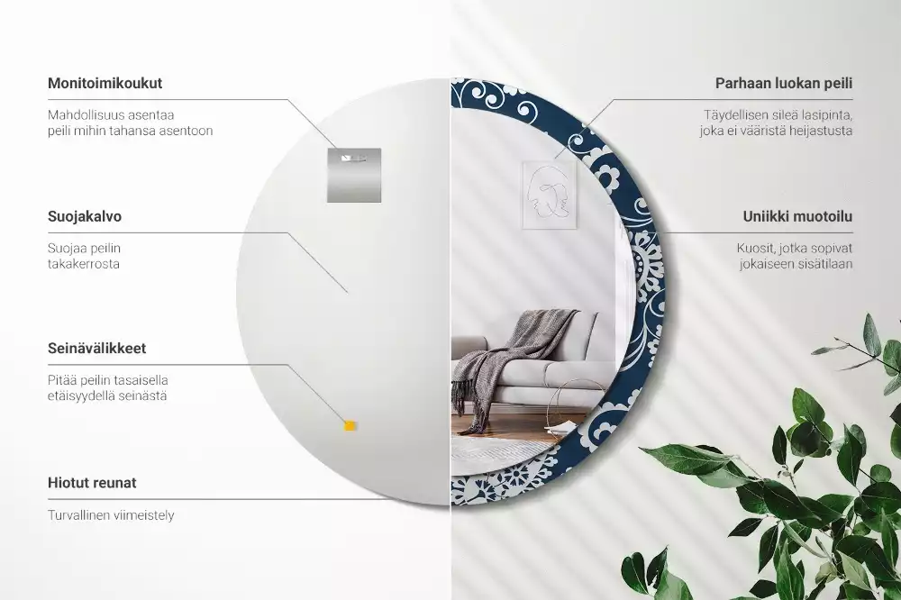 Ronde spiegel met bedrukte lijst Paisley-compositie