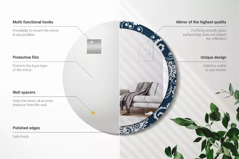 Ronde spiegel met bedrukte lijst Paisley-compositie