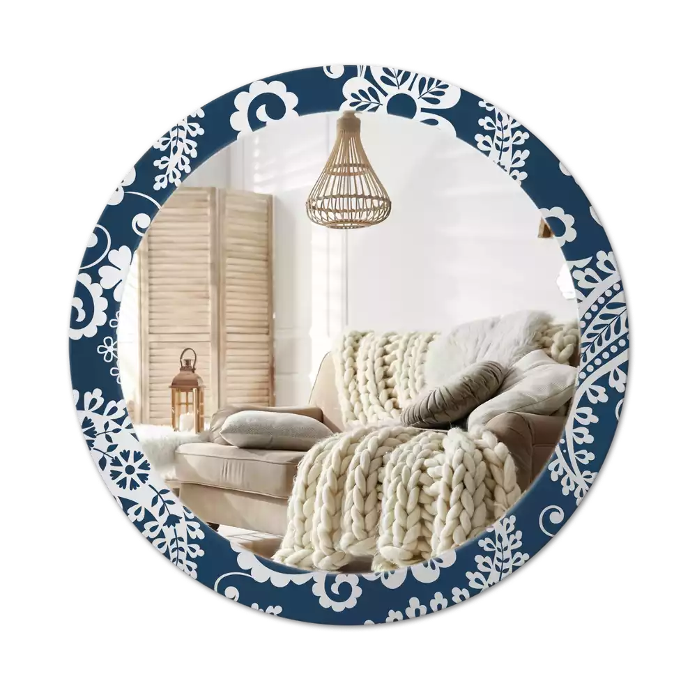 Ronde spiegel met bedrukte lijst Paisley-compositie