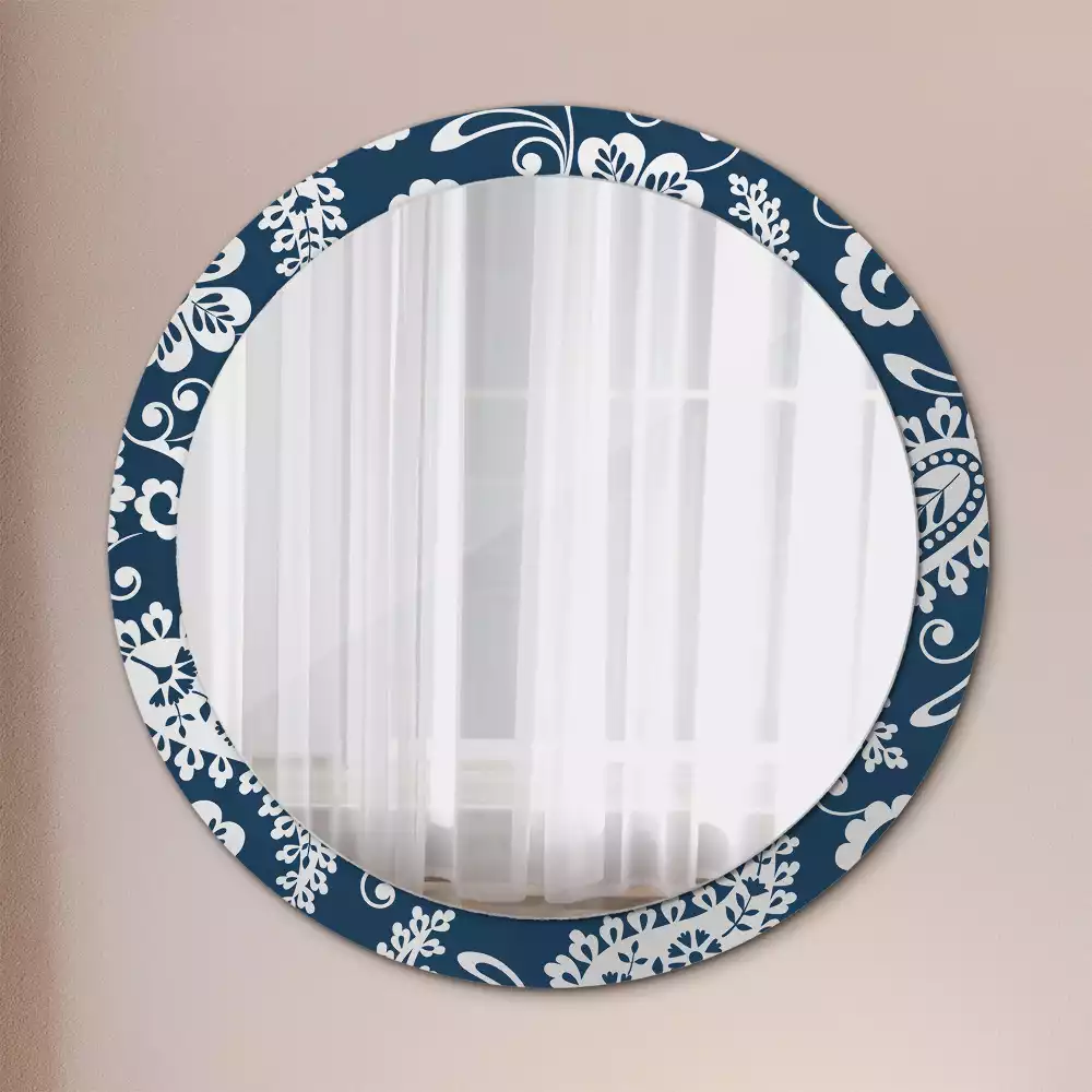 Ronde spiegel met bedrukte lijst Paisley-compositie