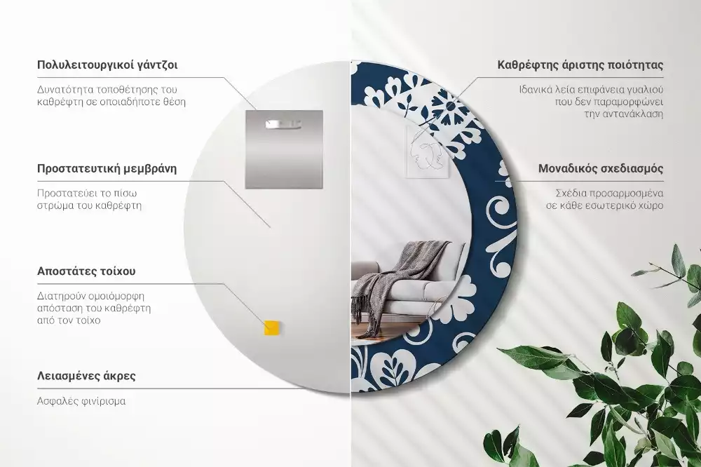 Ronde spiegel met bedrukte lijst Paisley-compositie