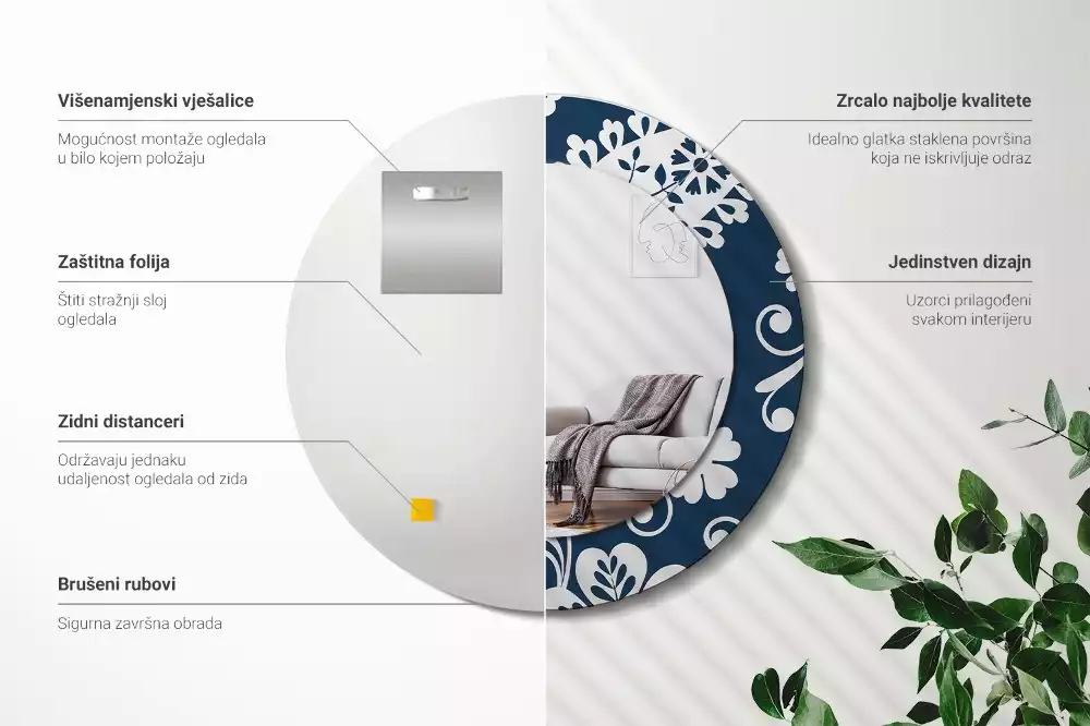 Ronde spiegel met bedrukte lijst Paisley-compositie