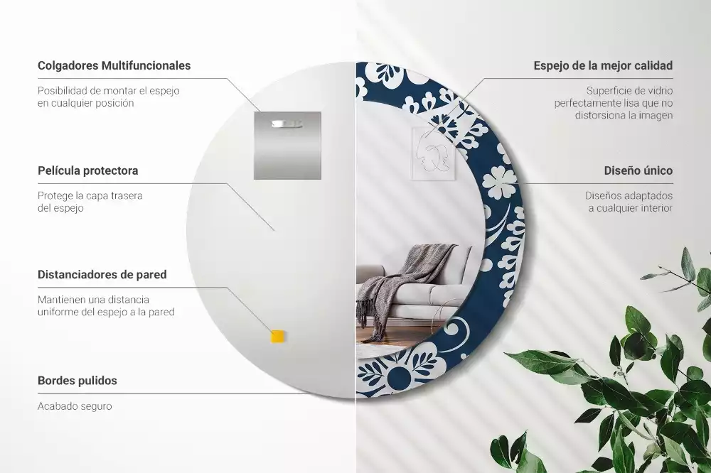 Ronde spiegel met bedrukte lijst Paisley-compositie
