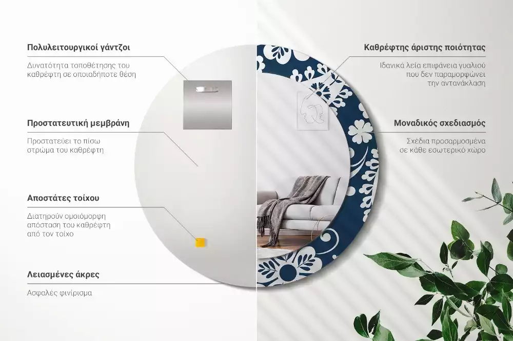 Ronde spiegel met bedrukte lijst Paisley-compositie