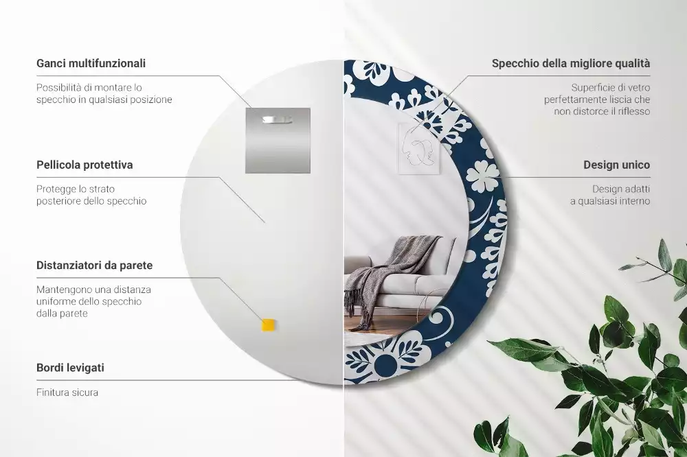 Ronde spiegel met bedrukte lijst Paisley-compositie