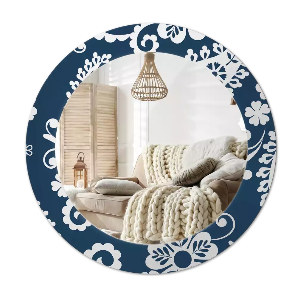 Ronde spiegel met bedrukte lijst Paisley-compositie