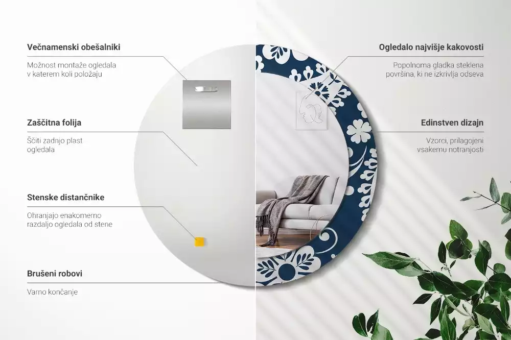 Ronde spiegel met bedrukte lijst Paisley-compositie