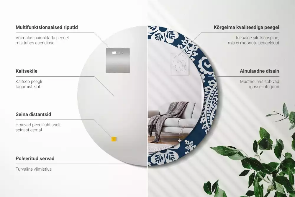 Ronde spiegel met bedrukte lijst Paisley-compositie