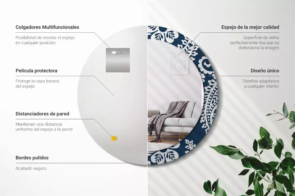 Ronde spiegel met bedrukte lijst Paisley-compositie