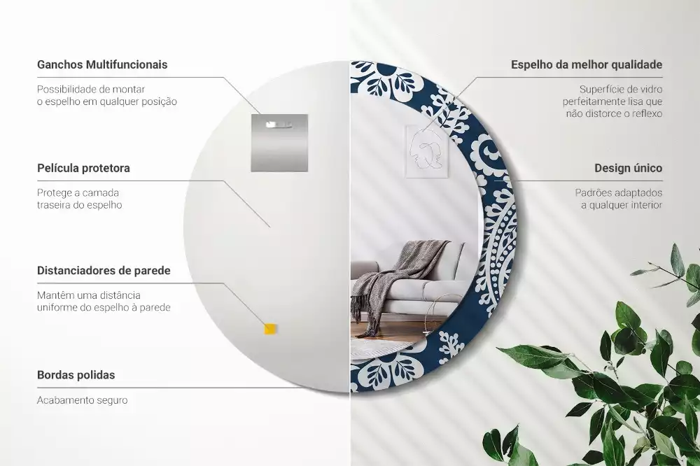 Ronde spiegel met bedrukte lijst Paisley-compositie