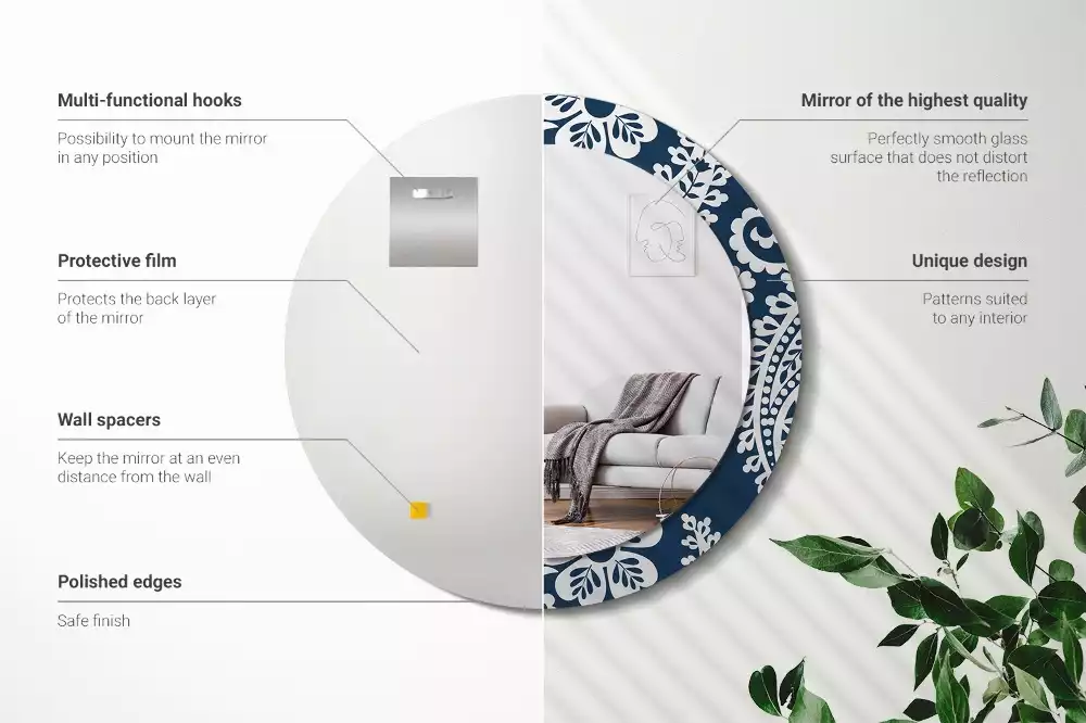 Ronde spiegel met bedrukte lijst Paisley-compositie