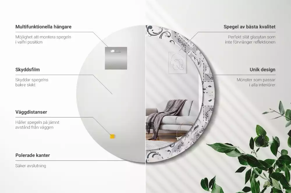 Ronde spiegel met decoratie Retro tegels