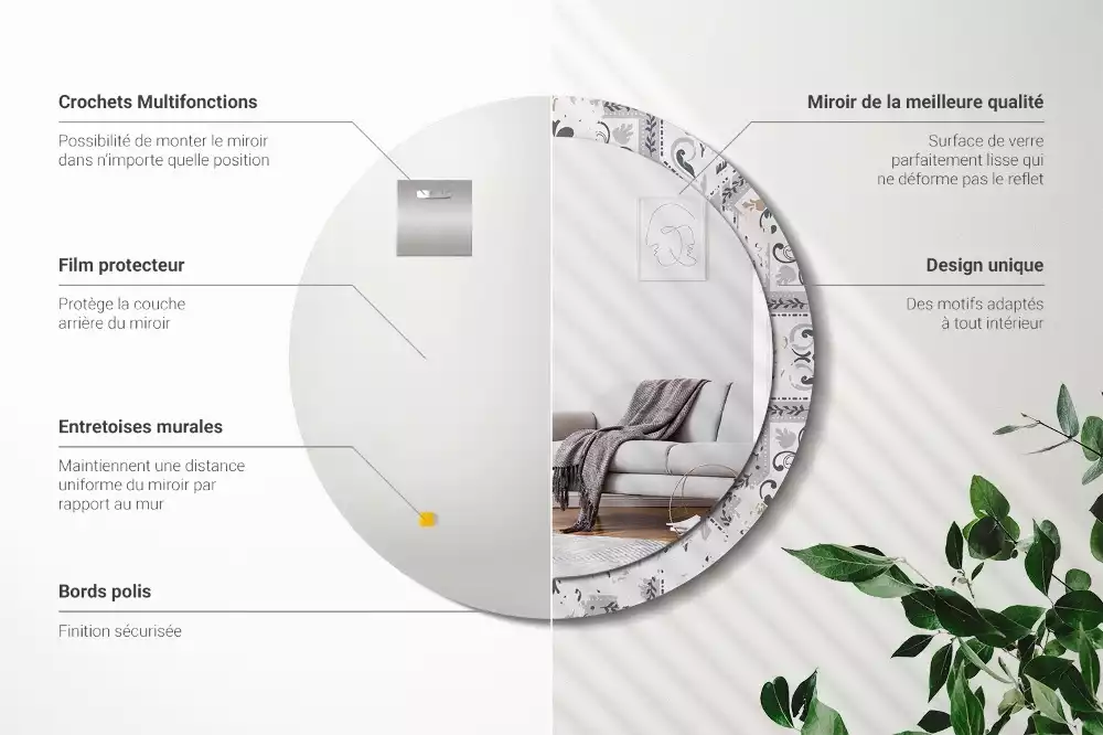 Ronde spiegel met decoratie Retro tegels