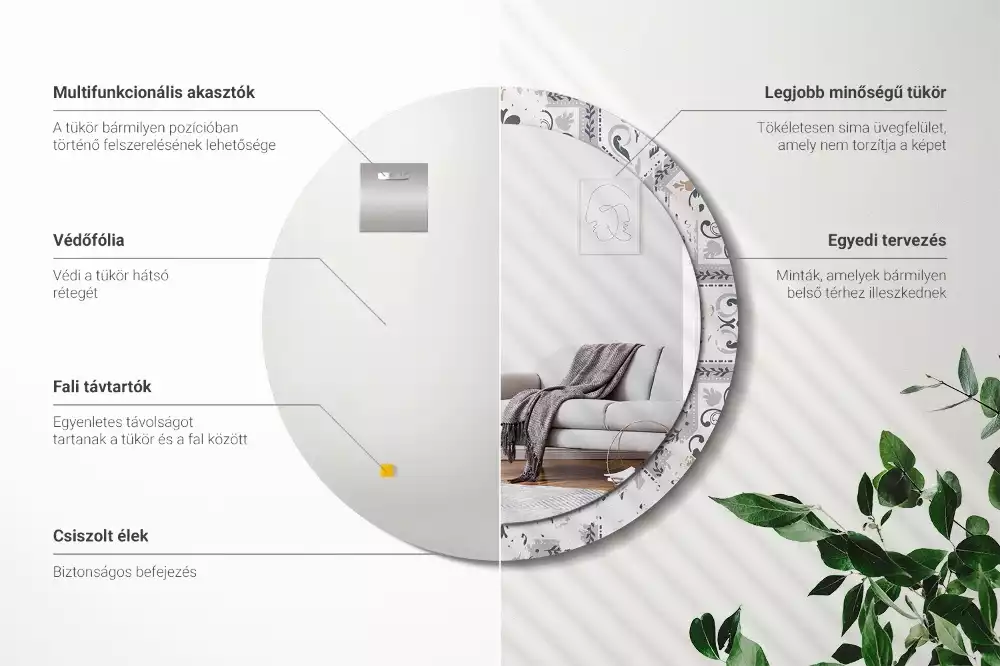 Ronde spiegel met decoratie Retro tegels