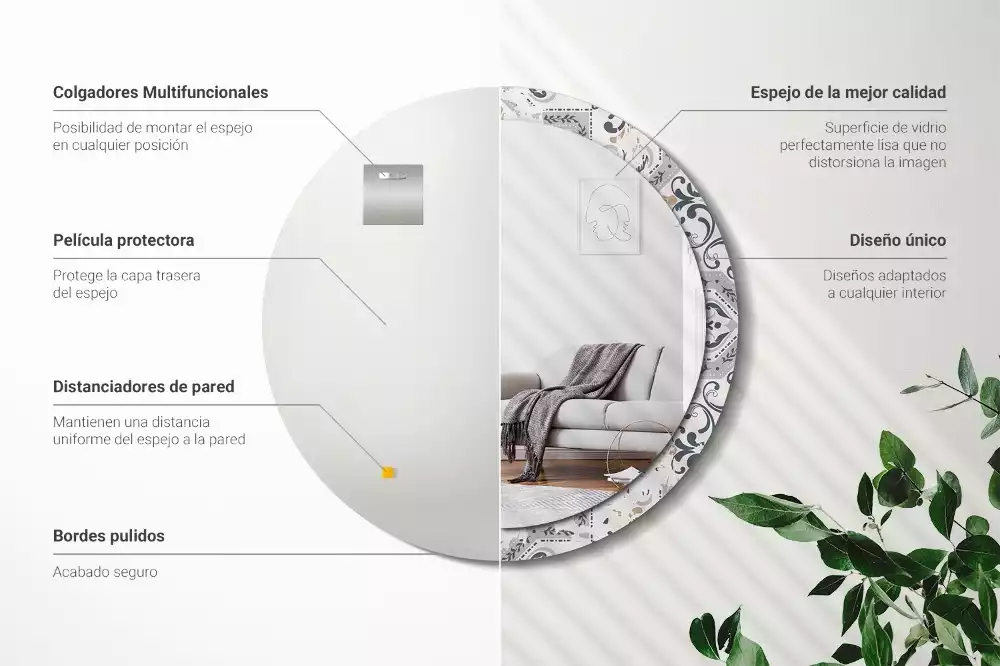 Ronde spiegel met decoratie Retro tegels