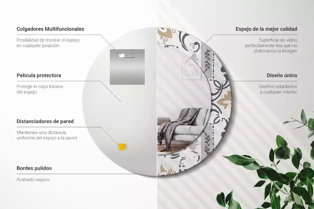 Ronde spiegel met decoratie Retro tegels