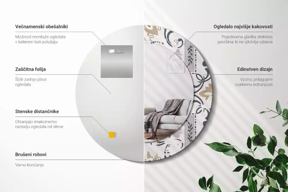 Ronde spiegel met decoratie Retro tegels