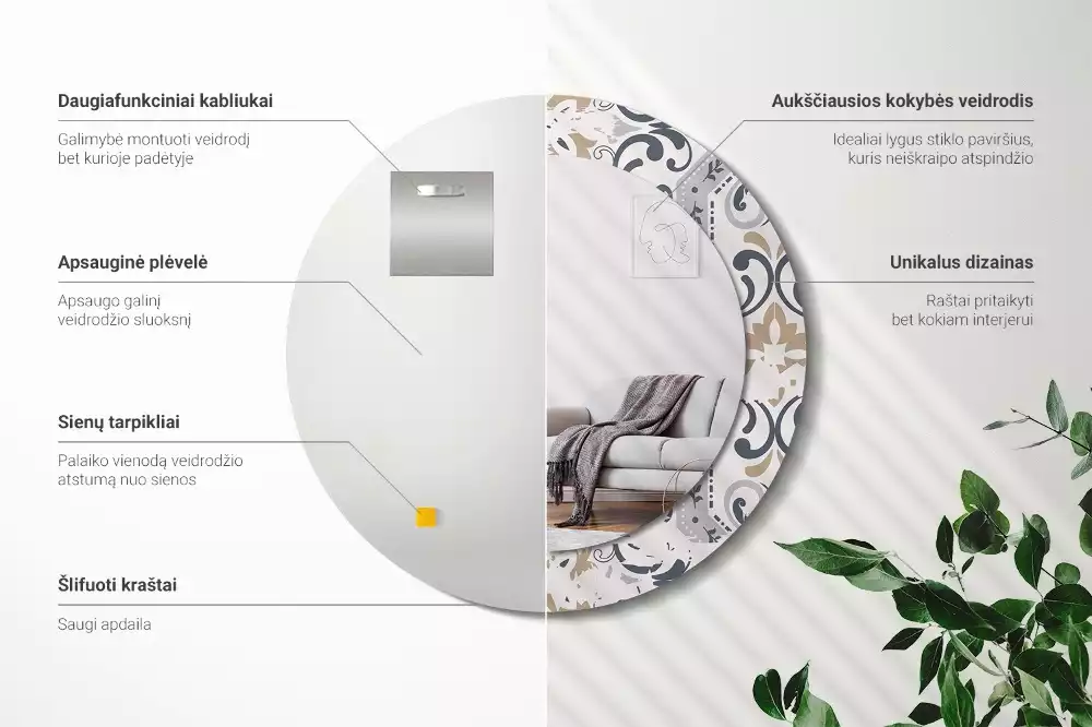 Ronde spiegel met decoratie Retro tegels