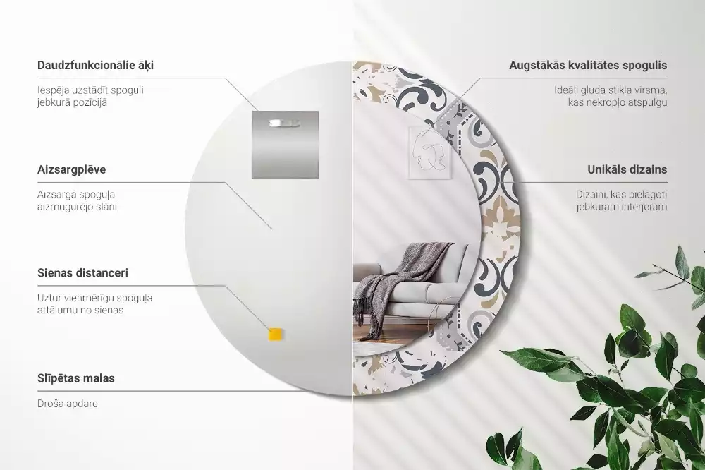 Ronde spiegel met decoratie Retro tegels