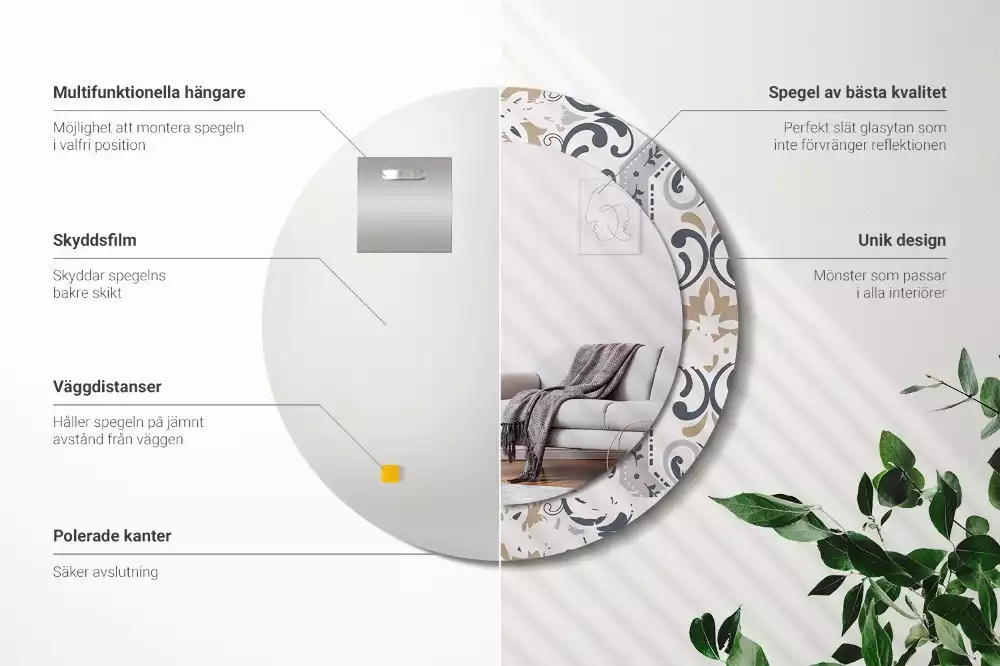 Ronde spiegel met decoratie Retro tegels