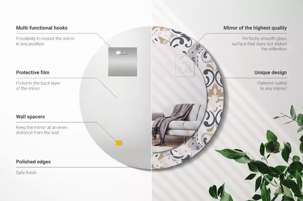 Ronde spiegel met decoratie Retro tegels