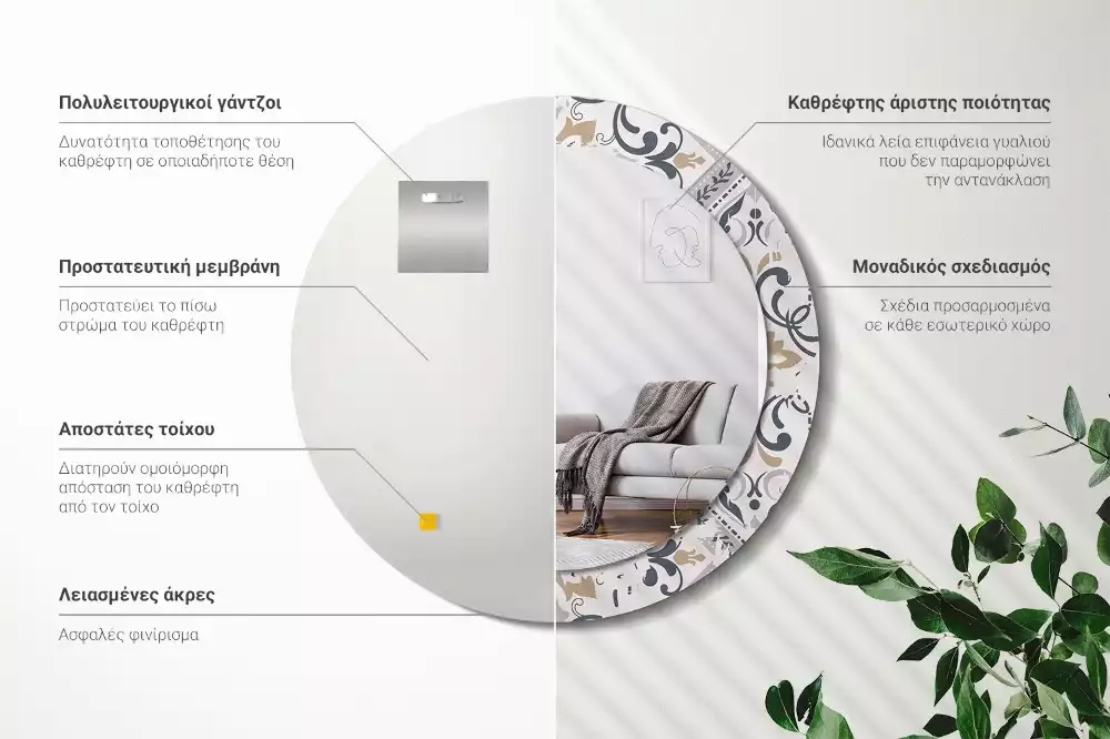 Ronde spiegel met decoratie Retro tegels