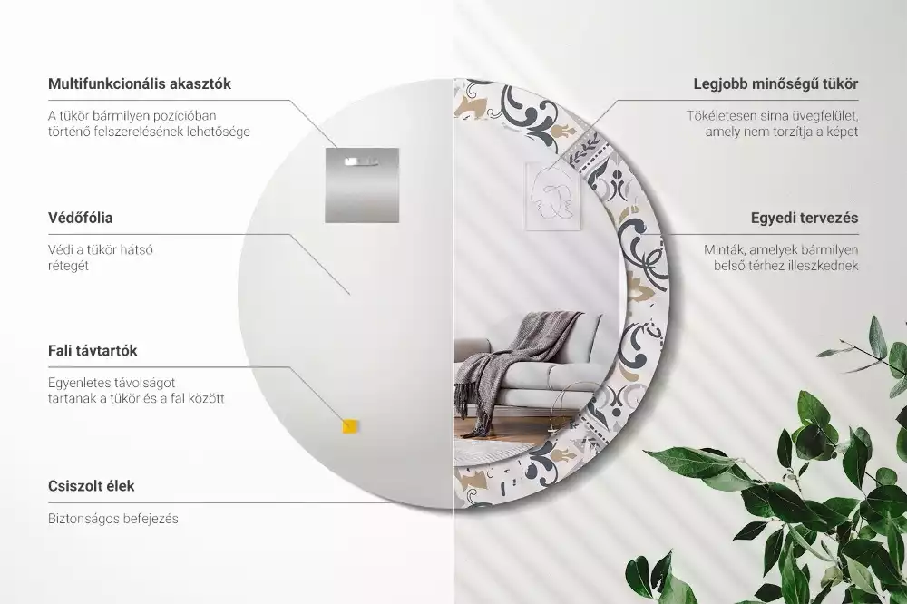 Ronde spiegel met decoratie Retro tegels