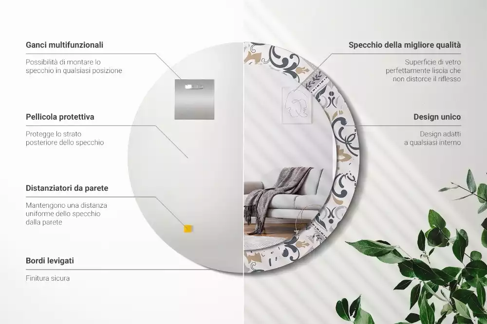 Ronde spiegel met decoratie Retro tegels