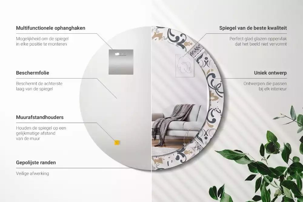 Ronde spiegel met decoratie Retro tegels