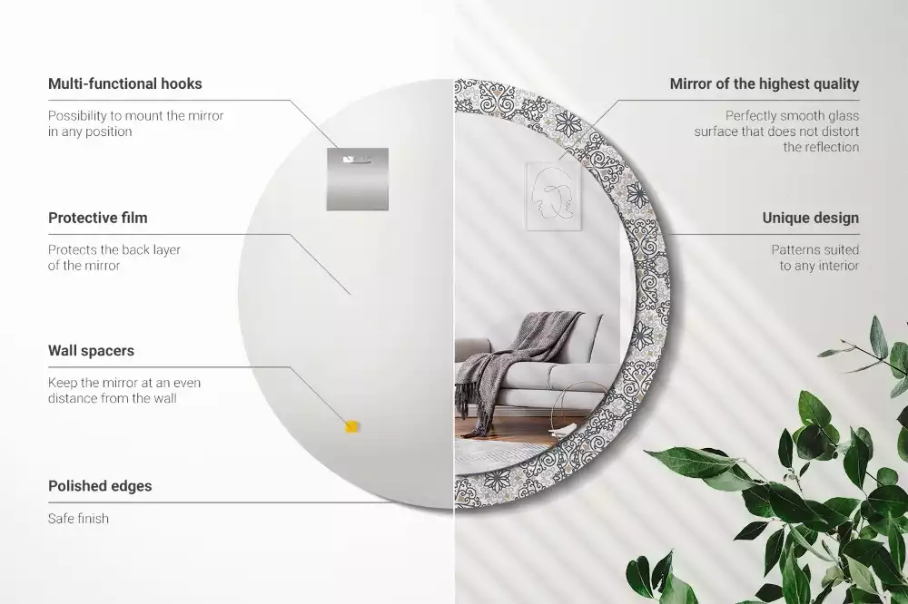 Ronde spiegel met bedrukte lijst Geometrische ornamenten