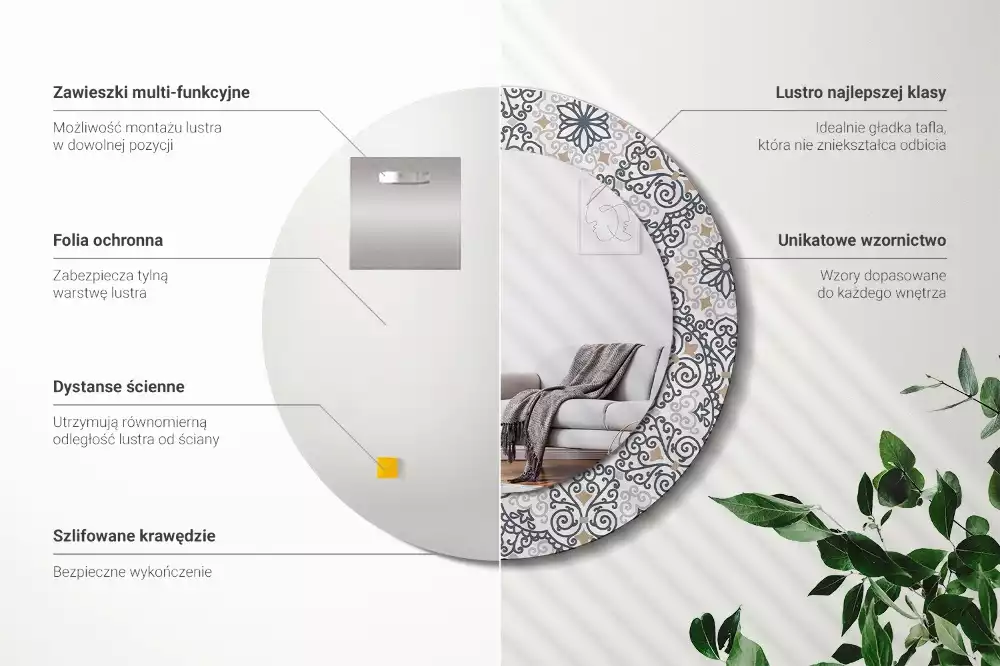 Ronde spiegel met bedrukte lijst Geometrische ornamenten