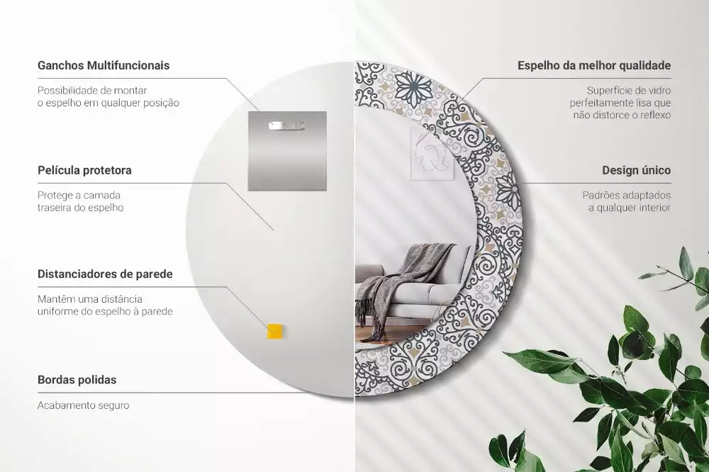 Ronde spiegel met bedrukte lijst Geometrische ornamenten