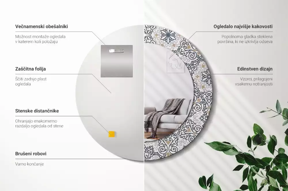 Ronde spiegel met bedrukte lijst Geometrische ornamenten