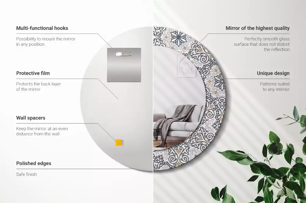 Ronde spiegel met bedrukte lijst Geometrische ornamenten