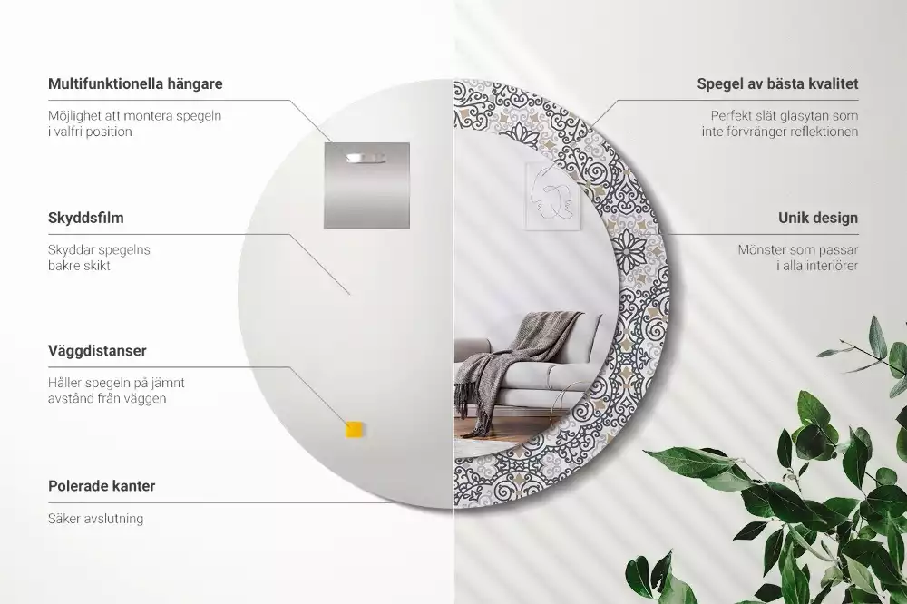 Ronde spiegel met bedrukte lijst Geometrische ornamenten