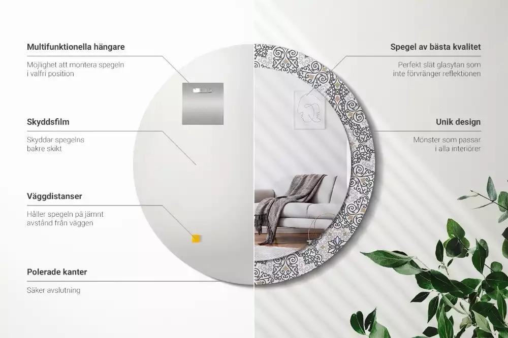 Ronde spiegel met bedrukte lijst Geometrische ornamenten