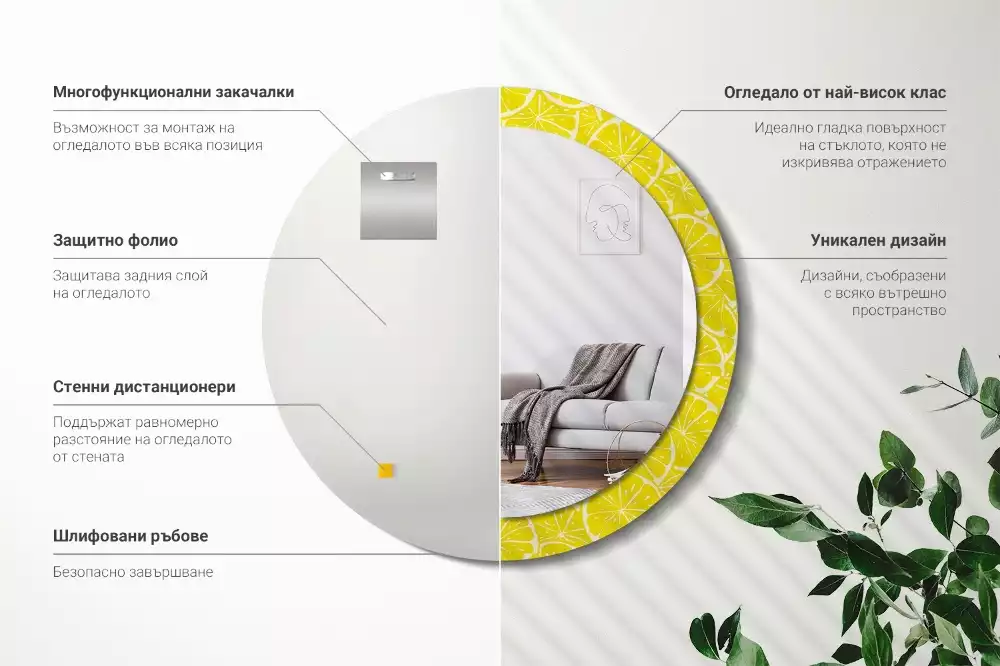 Ronde spiegel met decoratie Citroenen