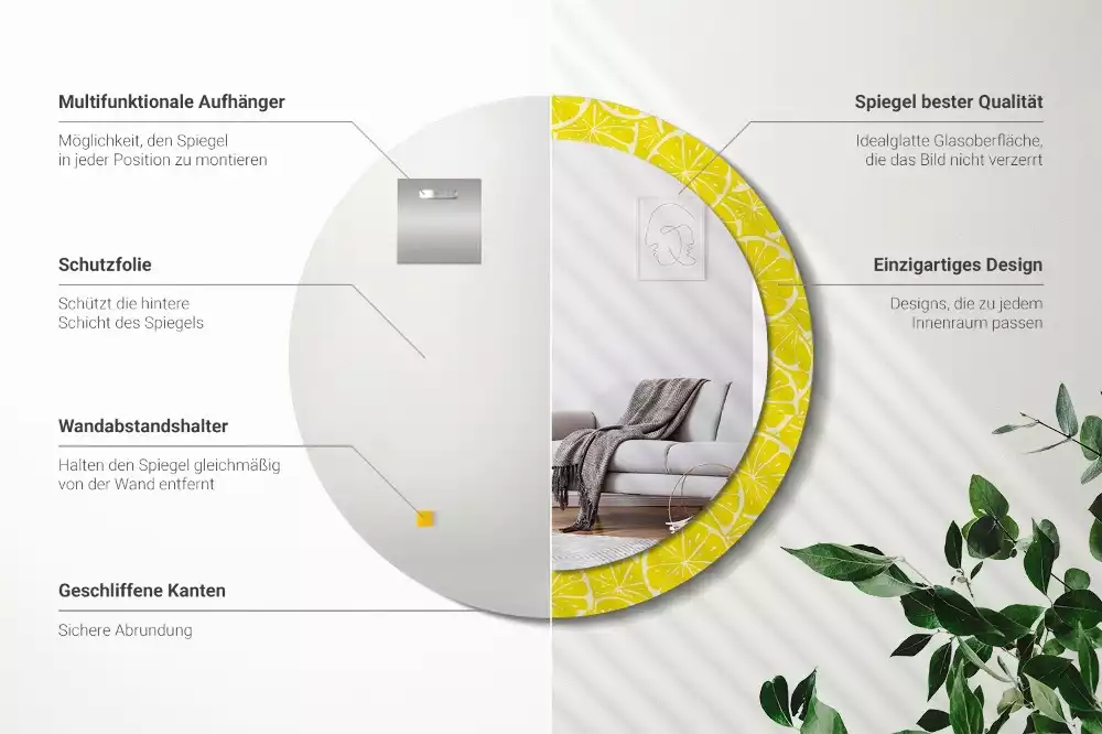 Ronde spiegel met decoratie Citroenen