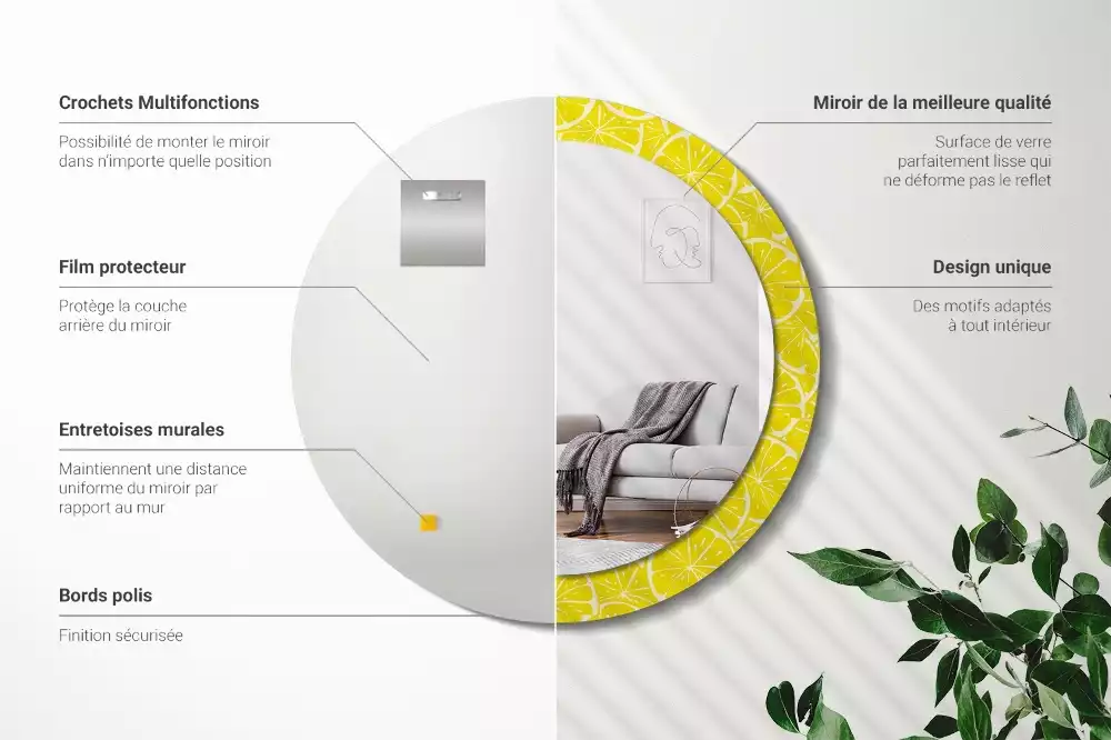 Ronde spiegel met decoratie Citroenen