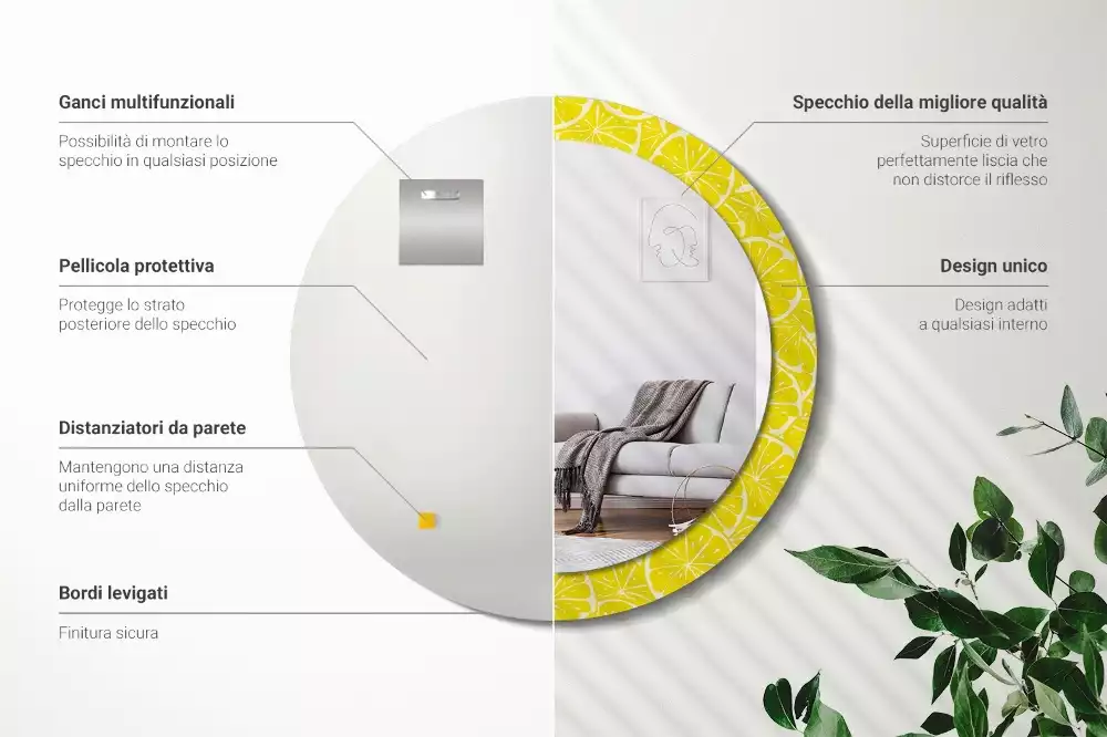 Ronde spiegel met decoratie Citroenen