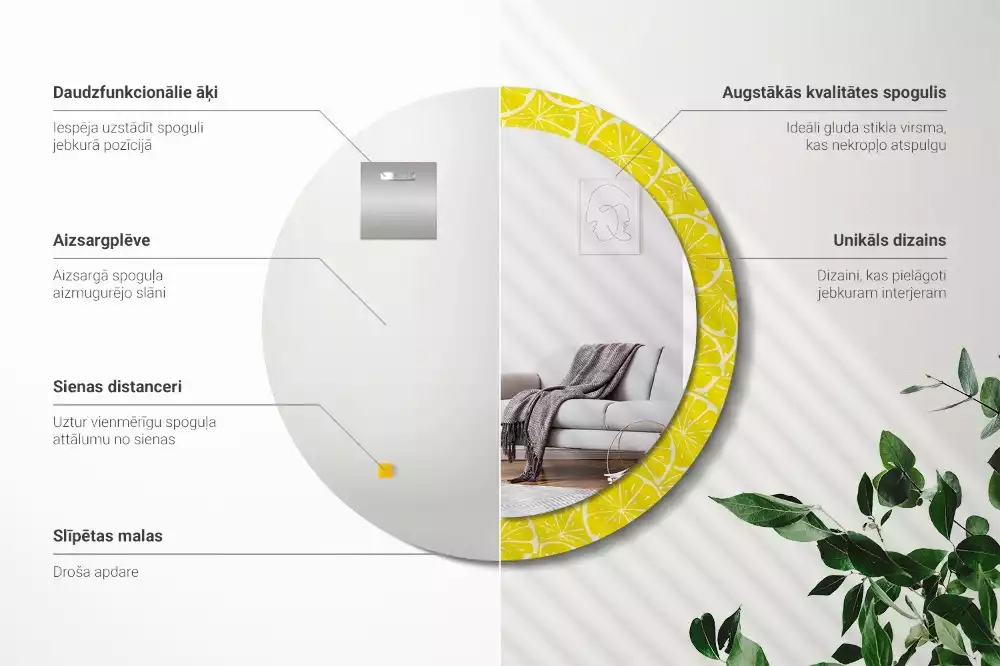 Ronde spiegel met decoratie Citroenen