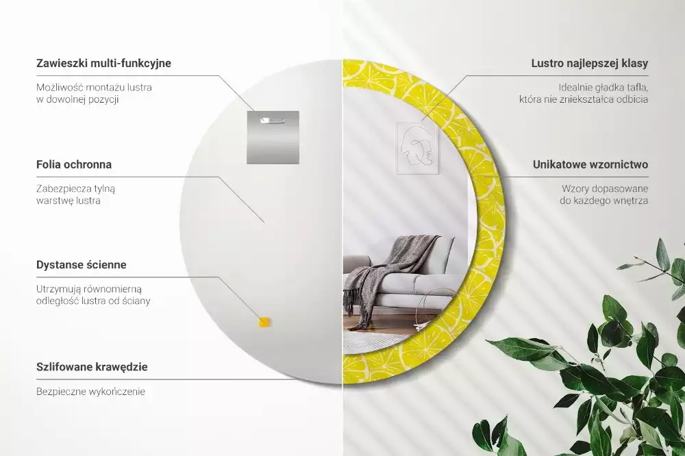 Ronde spiegel met decoratie Citroenen